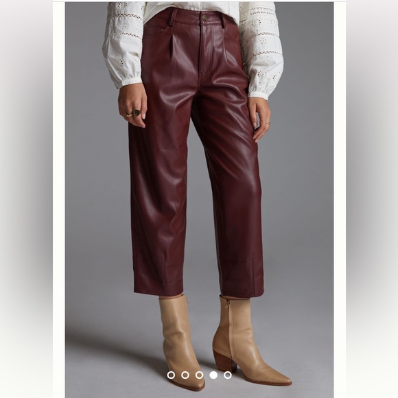 Pilcro The Breaker Cropped Faux Leather Pleated Pants Brown Size M - Picture 3 of 16